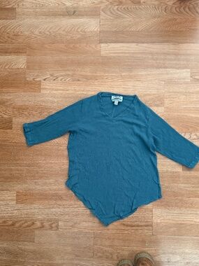 Tienda Ho Slate Blue Crinkle Rayon V-Neck Popover Top Boho OS